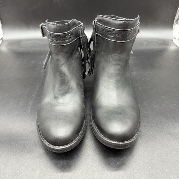 Harley Davidson Boots Womens Size 8 Amory Heeled Leather Ankle Fringe Black - Picture 3 of 9